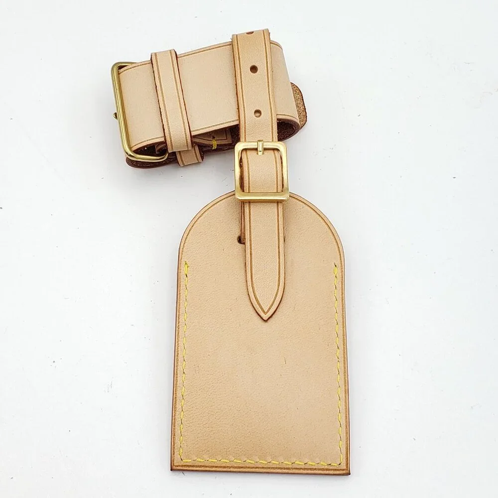 Louis Vuitton Natural Vachetta Leather Luggage Tag with Yellow Stitching